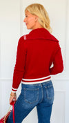 Seabreeze Cable Knit Sailor Sweater - Red-140 Sweaters-LOVE TREE-Coastal Bloom Boutique, find the trendiest versions of the popular styles and looks Located in Indialantic, FL