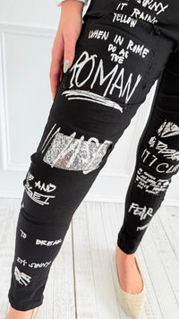 Urban Edge Graphic Italian Jogger- Black-180 Joggers-SUNNY HOLIDAYS-Coastal Bloom Boutique, find the trendiest versions of the popular styles and looks Located in Indialantic, FL