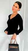 Button Me Up Ribbed Top - Black-130 Long Sleeve Tops-YELETE-Coastal Bloom Boutique, find the trendiest versions of the popular styles and looks Located in Indialantic, FL
