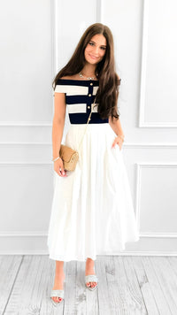 Riviera Muse Off Shoulder Sweater Midi Dress-200 Dresses/Jumpsuits/Rompers-FLYING TOMATO-Coastal Bloom Boutique, find the trendiest versions of the popular styles and looks Located in Indialantic, FL