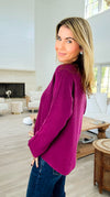 Soho Italian V-Neck Pullover- Plum-140 Sweaters-Italianissimo/ Max & D/ AUTE-Coastal Bloom Boutique, find the trendiest versions of the popular styles and looks Located in Indialantic, FL