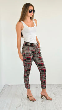 Plaid Wish List Italian Joggers- Dark Taupe-pants-Italianissimo-Coastal Bloom Boutique, find the trendiest versions of the popular styles and looks Located in Indialantic, FL