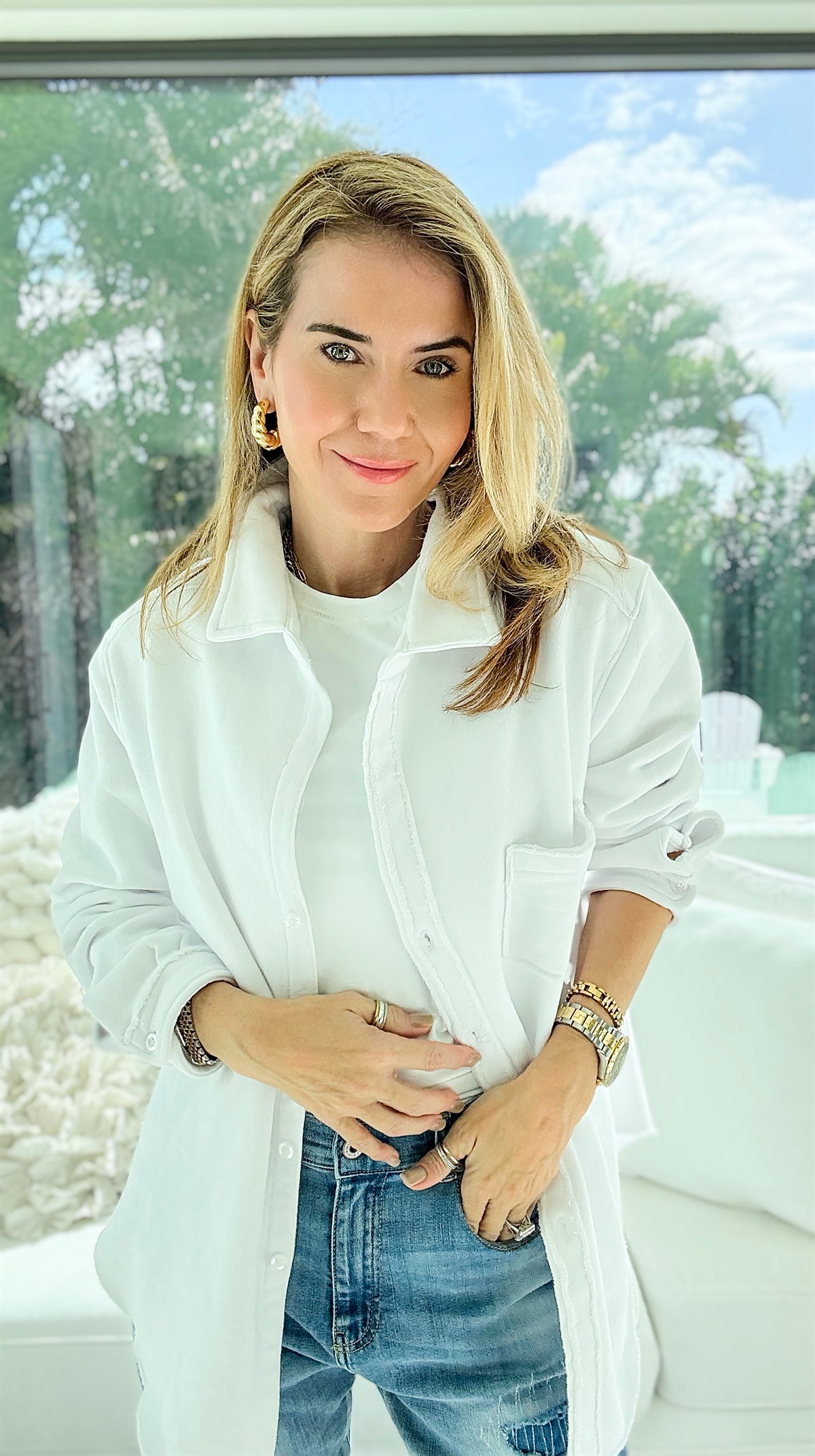 Relaxed Open-Front Jacket - White-160 Jackets-Mono B-Coastal Bloom Boutique, find the trendiest versions of the popular styles and looks Located in Indialantic, FL