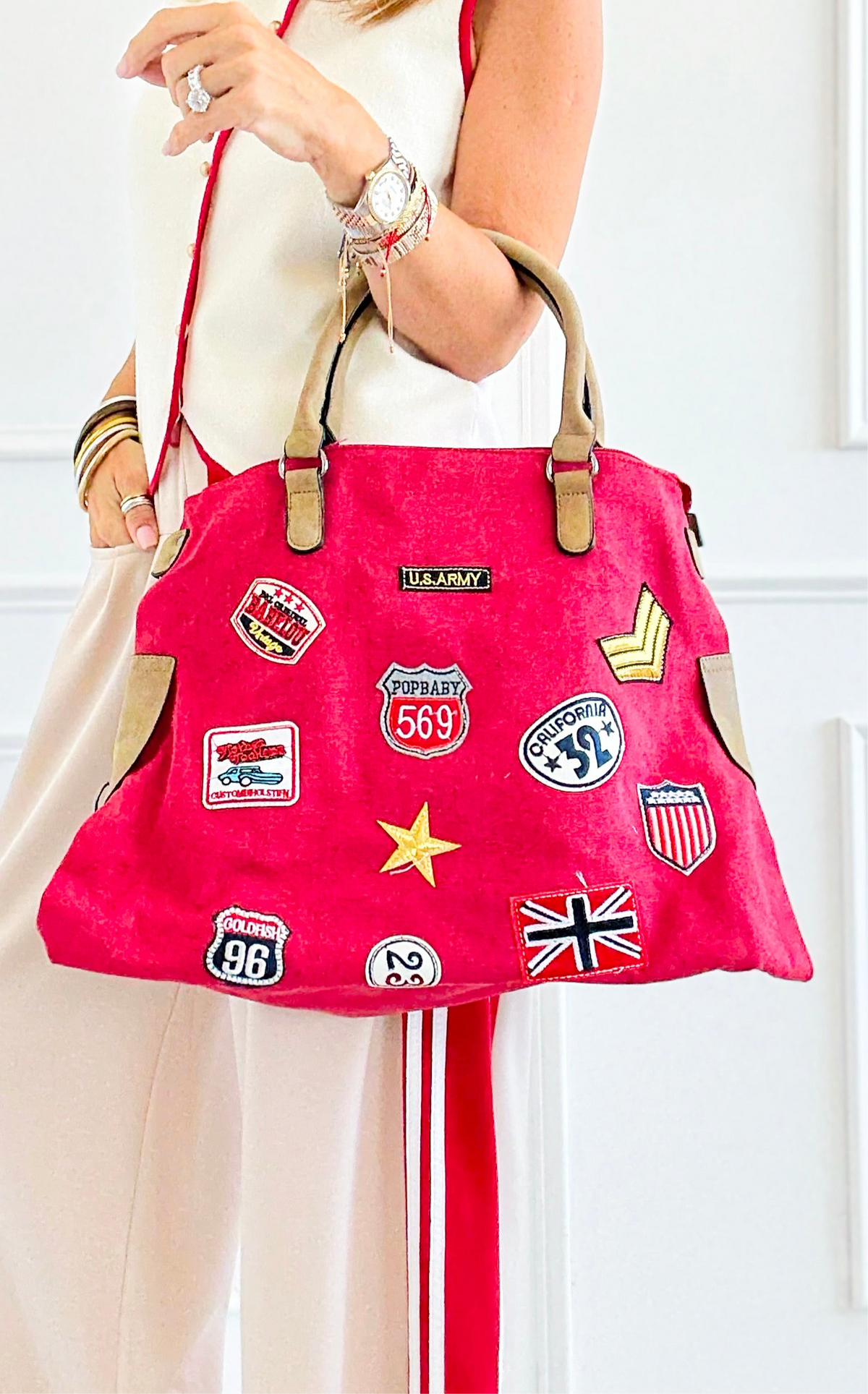 Patch Perfect Italian Tote Bag- Red-240 Bags-DEDA SRL-Coastal Bloom Boutique, find the trendiest versions of the popular styles and looks Located in Indialantic, FL