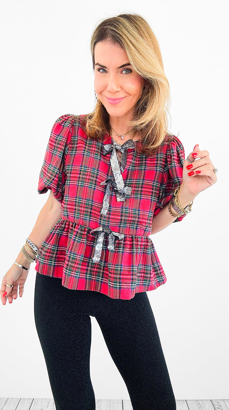 Glen Plaid Party Top-110 Short Sleeve Tops-entro-Coastal Bloom Boutique, find the trendiest versions of the popular styles and looks Located in Indialantic, FL