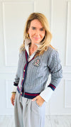 Fashion Varsity Italian Cardigan Sweater-Grey-150 Cardigans/Layers-Italianissimo-Coastal Bloom Boutique, find the trendiest versions of the popular styles and looks Located in Indialantic, FL