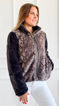 Fuzzy Wild Print Jacket-160 Jackets-Rousseau-Coastal Bloom Boutique, find the trendiest versions of the popular styles and looks Located in Indialantic, FL