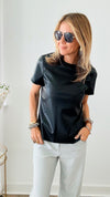 Vegan Leather T-Shirt - Black-150 Cardigan Layers-Dolce Cabo-Coastal Bloom Boutique, find the trendiest versions of the popular styles and looks Located in Indialantic, FL