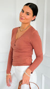 Button Me Up Ribbed Top - Dusty Copper-130 Long Sleeve Tops-YELETE-Coastal Bloom Boutique, find the trendiest versions of the popular styles and looks Located in Indialantic, FL