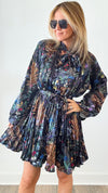 Magical Jungle Pleated Dress-130 Long Sleeve Tops-Beulah Style-Coastal Bloom Boutique, find the trendiest versions of the popular styles and looks Located in Indialantic, FL