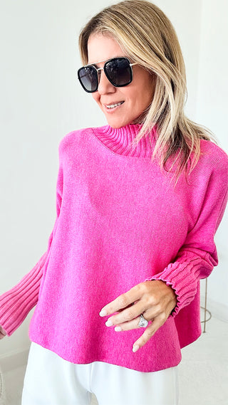 Break Free Long Sleeve Italian Sweater Top - Heather Fuchsia-140 Sweaters-Italianissimo-Coastal Bloom Boutique, find the trendiest versions of the popular styles and looks Located in Indialantic, FL
