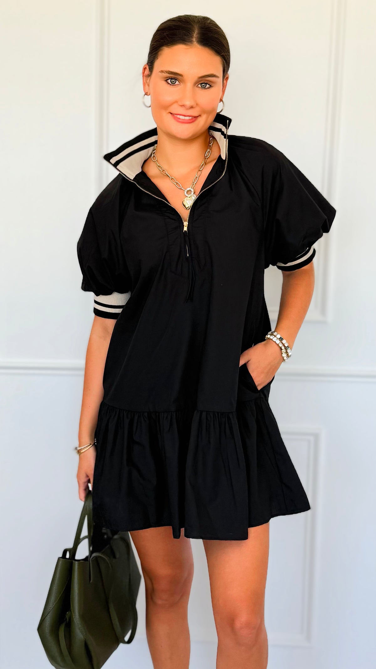 Game On Half Zip Mini Dress-200 Dresses/Jumpsuits/Rompers-entro-Coastal Bloom Boutique, find the trendiest versions of the popular styles and looks Located in Indialantic, FL