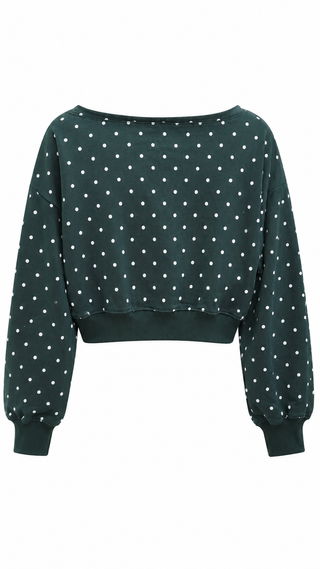 Polka Dot Off-Shoulder Top - Hunter Green