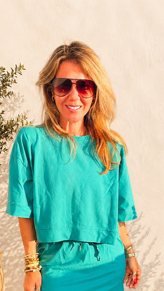 Weekend French Terry Italian Top - Turquoise