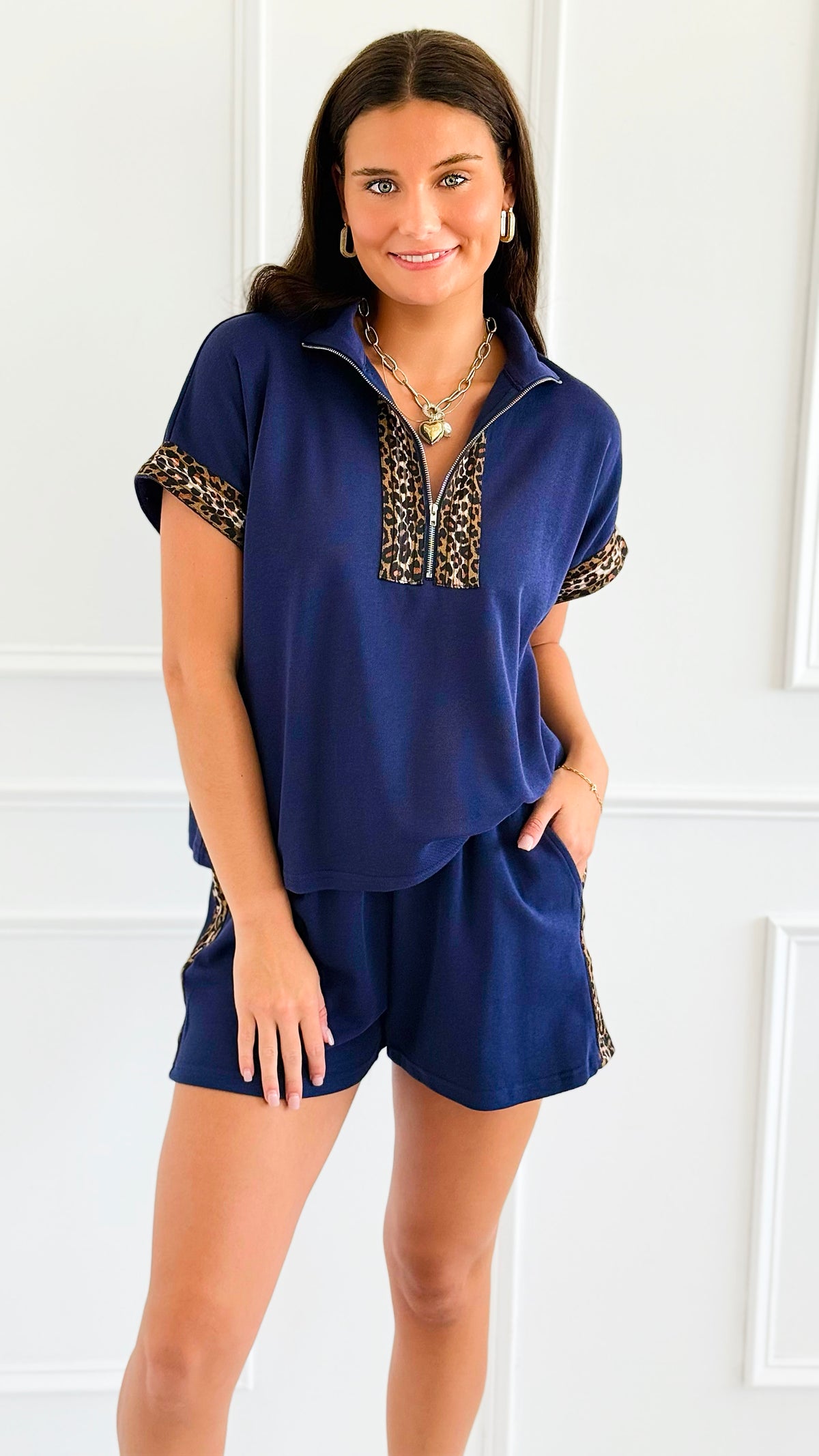 Weekend Mood Leopard Trim Set-210 Loungewear/sets-she + sky-Coastal Bloom Boutique, find the trendiest versions of the popular styles and looks Located in Indialantic, FL