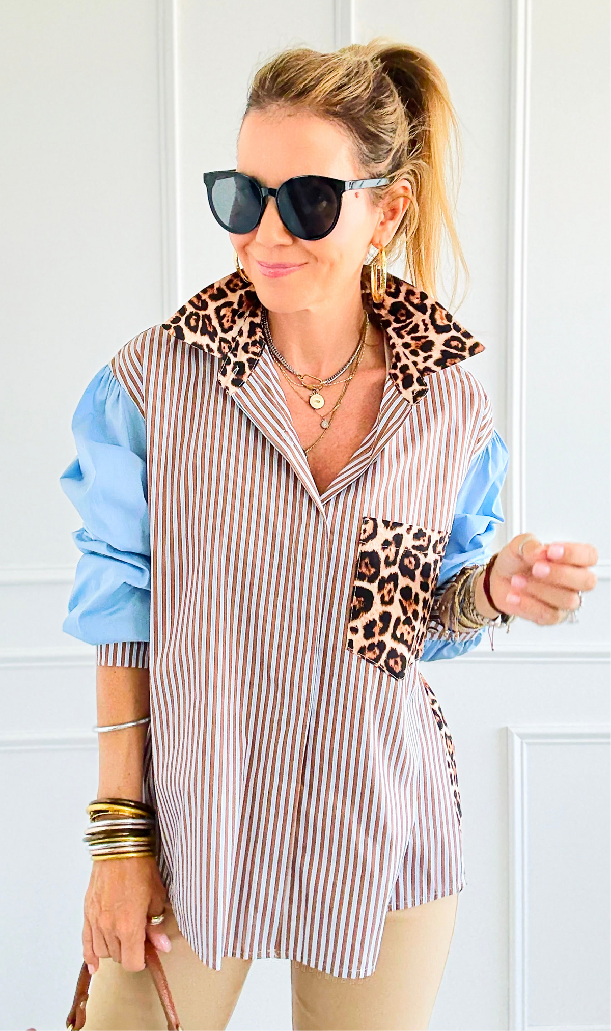 Bold Moves Mixed Italian Shirt-110 Long Sleeve Tops-SEÑORITA C-Coastal Bloom Boutique, find the trendiest versions of the popular styles and looks Located in Indialantic, FL