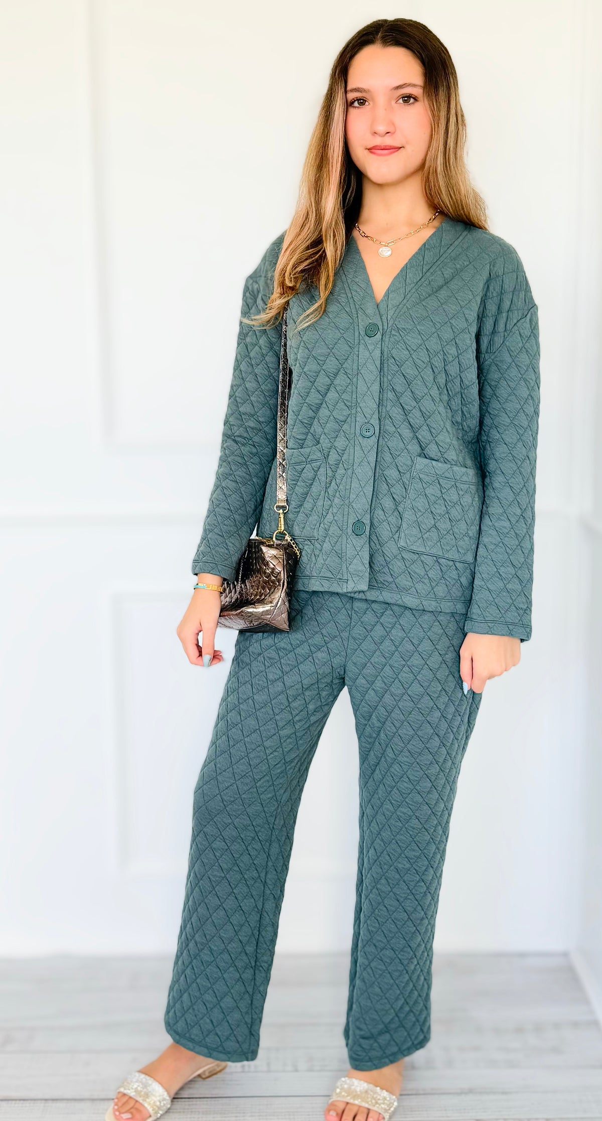 Quilted Jacket and Pants Set - Ash Jade-210 Loungewear/Sets-Zenana-Coastal Bloom Boutique, find the trendiest versions of the popular styles and looks Located in Indialantic, FL