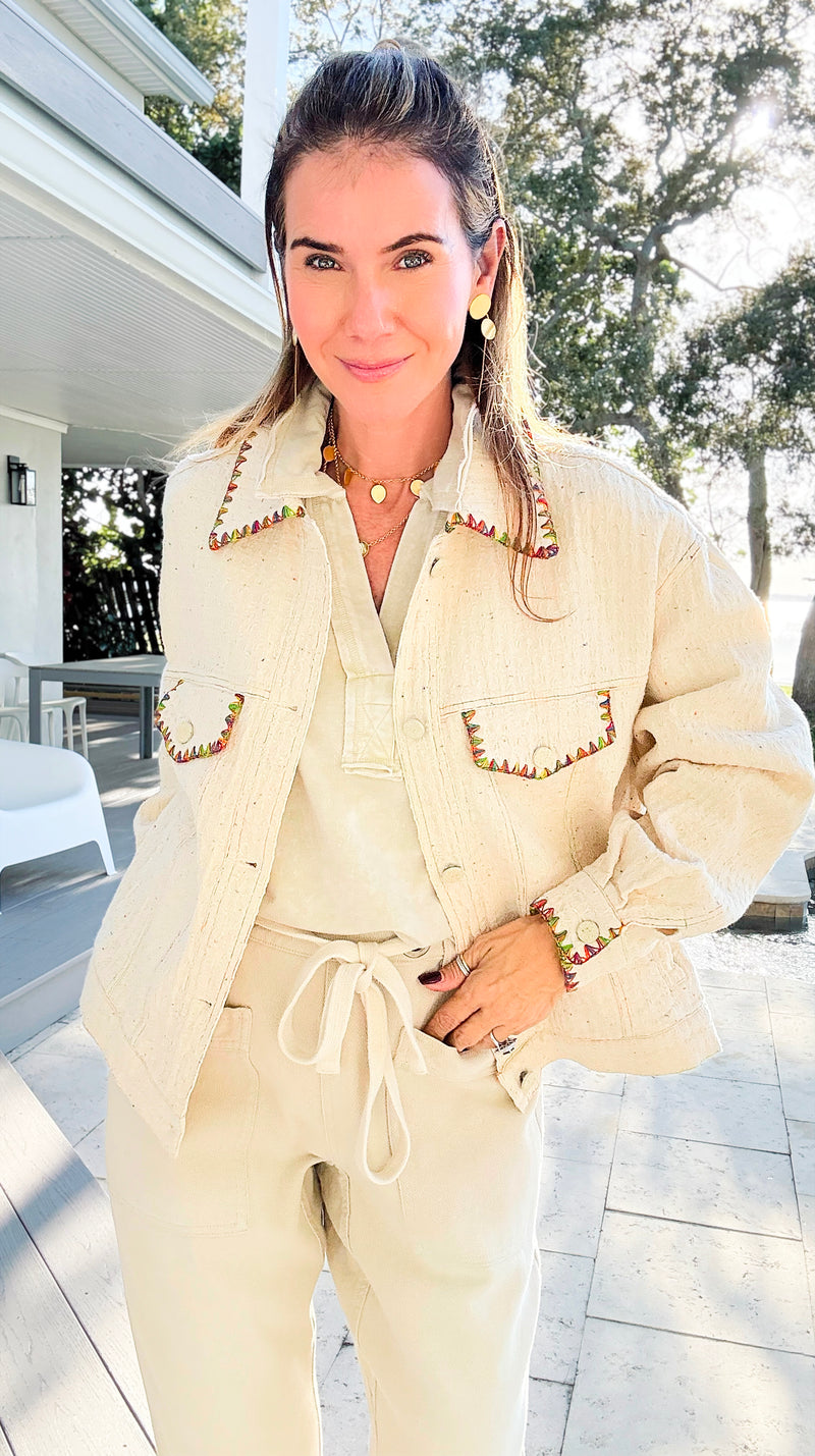 Whispered Trim Textured Jacket-160 Jackets-LA ROS-Coastal Bloom Boutique, find the trendiest versions of the popular styles and looks Located in Indialantic, FL