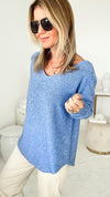 Soho Italian V-Neck Pullover - Blue-140 Sweaters-Italianissimo/ AUTE-Coastal Bloom Boutique, find the trendiest versions of the popular styles and looks Located in Indialantic, FL