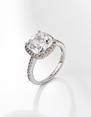Sterling Silver Elegant Cushion CZ Halo Ring