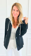 Veronica Cloud Hoodie Blazer-Black-160 Jackets-Six/ Fifty-Coastal Bloom Boutique, find the trendiest versions of the popular styles and looks Located in Indialantic, FL
