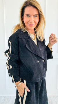 Tracked Threads Cropped Italian Jacket- Black