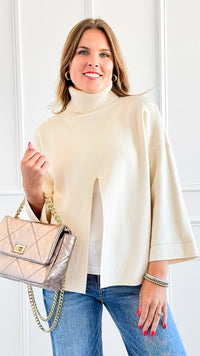 Chic Split Italian Sweater- Cream-140 Sweaters-Italianissimo-Coastal Bloom Boutique, find the trendiest versions of the popular styles and looks Located in Indialantic, FL