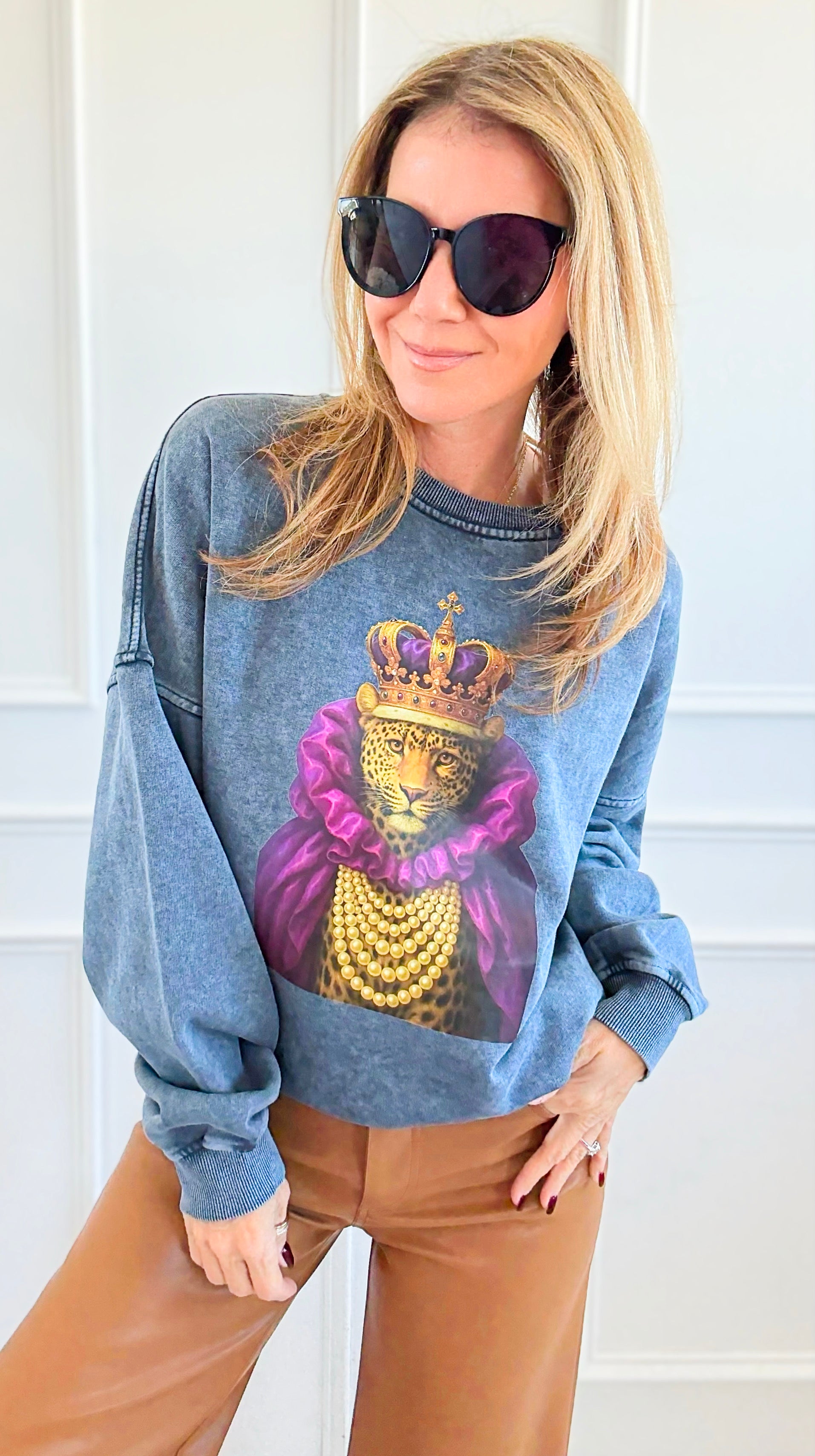 CB CUSTOM - The Golden Reign Italian Sweatshirt-110 Long Sleeve Tops-FIRSTAGE / HOLLY-Coastal Bloom Boutique, find the trendiest versions of the popular styles and looks Located in Indialantic, FL