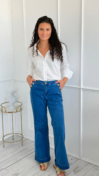 Ashleigh Button Detail Flare Denim