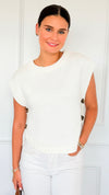 Signature Side Button Knit Vest - Cream-150 Cardigans/Layers-idem ditto-Coastal Bloom Boutique, find the trendiest versions of the popular styles and looks Located in Indialantic, FL