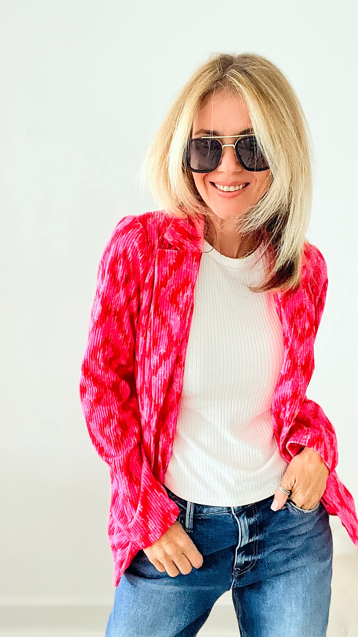 Ikat Hot Pink Corduroy Blazer-160 Jackets-Andree By Unit-Coastal Bloom Boutique, find the trendiest versions of the popular styles and looks Located in Indialantic, FL