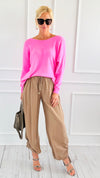 Drapey Twill Adjustable Scrunch Joggers - Mocha-170 Bottoms-Allie Rose-Coastal Bloom Boutique, find the trendiest versions of the popular styles and looks Located in Indialantic, FL
