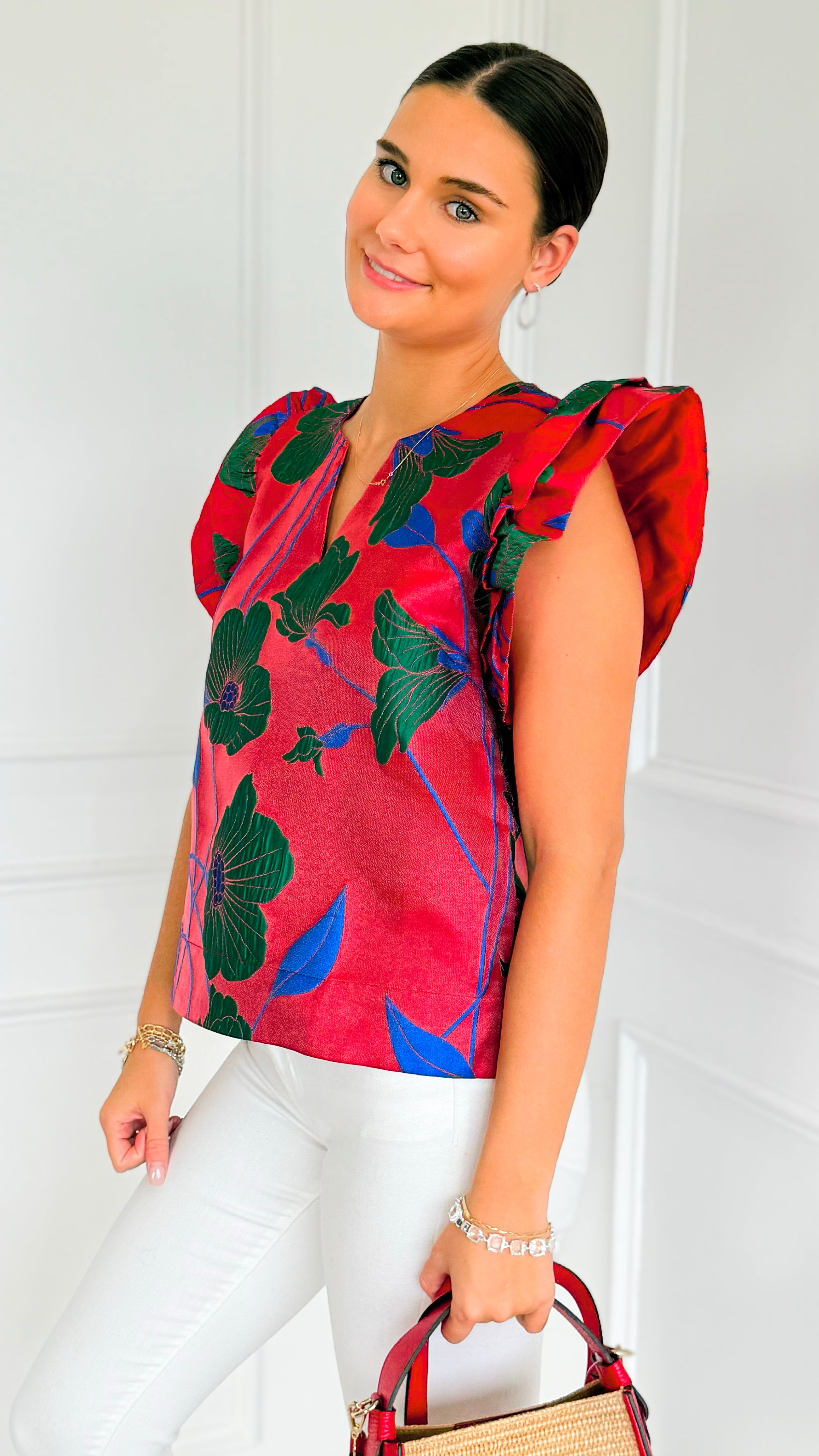Garden Bloom Notch Neck Top-110 Short Sleeve Tops-JODIFL-Coastal Bloom Boutique, find the trendiest versions of the popular styles and looks Located in Indialantic, FL