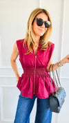 Sculpted Elegance Peplum Top - Burgundy-100 Sleeveless Tops-entro-Coastal Bloom Boutique, find the trendiest versions of the popular styles and looks Located in Indialantic, FL
