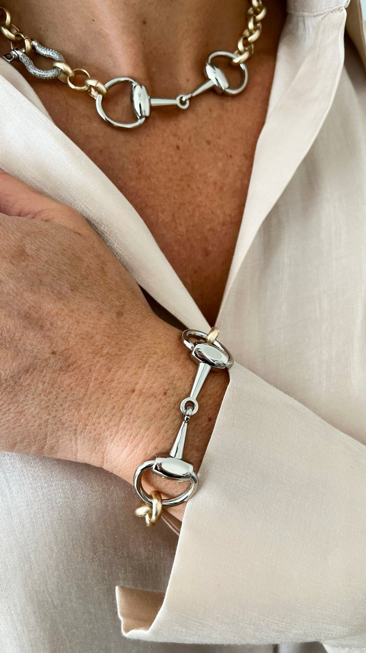 Pre Order CB Custom Micropave Double Horsebit Bracelet - Worn Gold/Silver-230 Jewelry-Holly-Coastal Bloom Boutique, find the trendiest versions of the popular styles and looks Located in Indialantic, FL