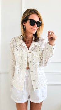 Embroidered Eyelet Jacket - Off White-160 Jackets-Gigio-Coastal Bloom Boutique, find the trendiest versions of the popular styles and looks Located in Indialantic, FL