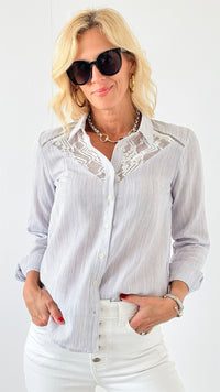 Striped Elegance Button-Down Top-130 Long Sleeve Tops-Rousseau-Coastal Bloom Boutique, find the trendiest versions of the popular styles and looks Located in Indialantic, FL