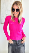 Cable Knit Elegant Top - Hot Pink-140 Sweaters-HIGH MJ-Coastal Bloom Boutique, find the trendiest versions of the popular styles and looks Located in Indialantic, FL