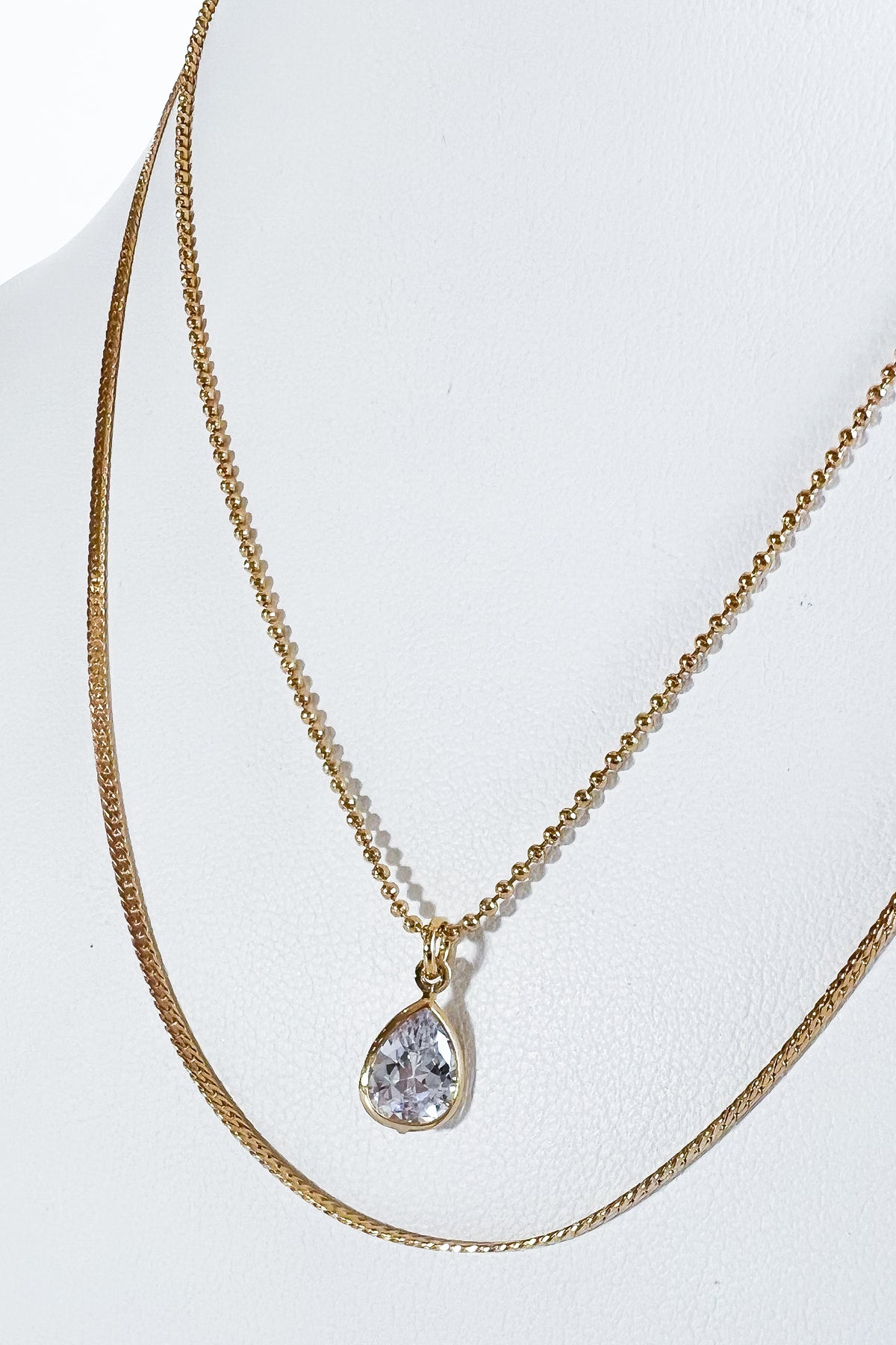 Double Layered Pear Necklace-230 Jewelry-NEWNYC2-Coastal Bloom Boutique, find the trendiest versions of the popular styles and looks Located in Indialantic, FL