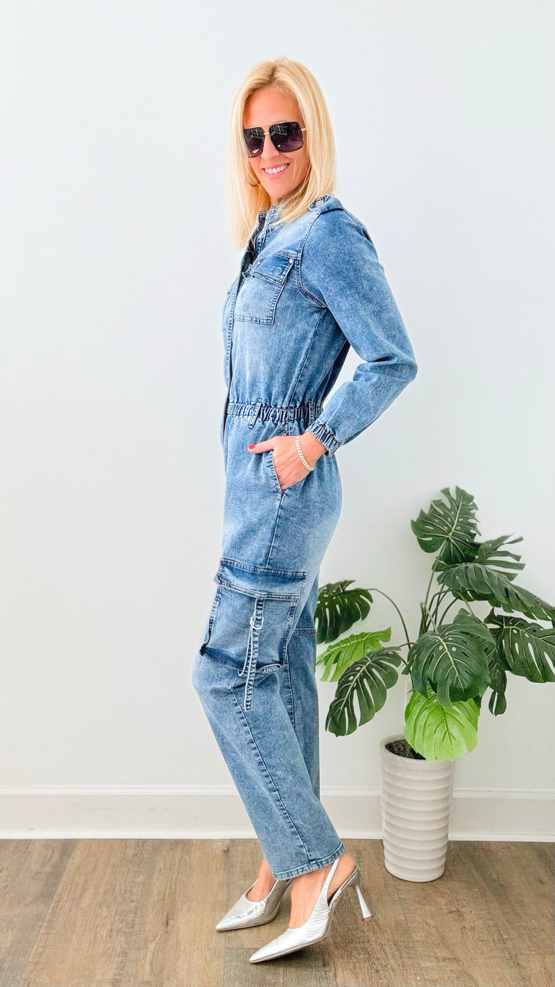 Elastic Waist Cargo Jumpsuit-200 Dresses/Jumpsuits/Rompers-Vibrant M.i.U-Coastal Bloom Boutique, find the trendiest versions of the popular styles and looks Located in Indialantic, FL
