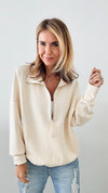 Butter Zip Up Pullover - Eggshell-130 Long Sleeve Tops-Before You-Coastal Bloom Boutique, find the trendiest versions of the popular styles and looks Located in Indialantic, FL