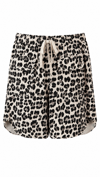 Leopard Studded Pocket Italian Jogger Shorts- Beige