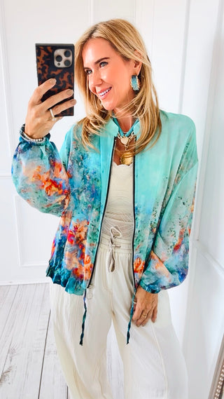 Painted Tide Italian Zip Up Jacket- Turquoise