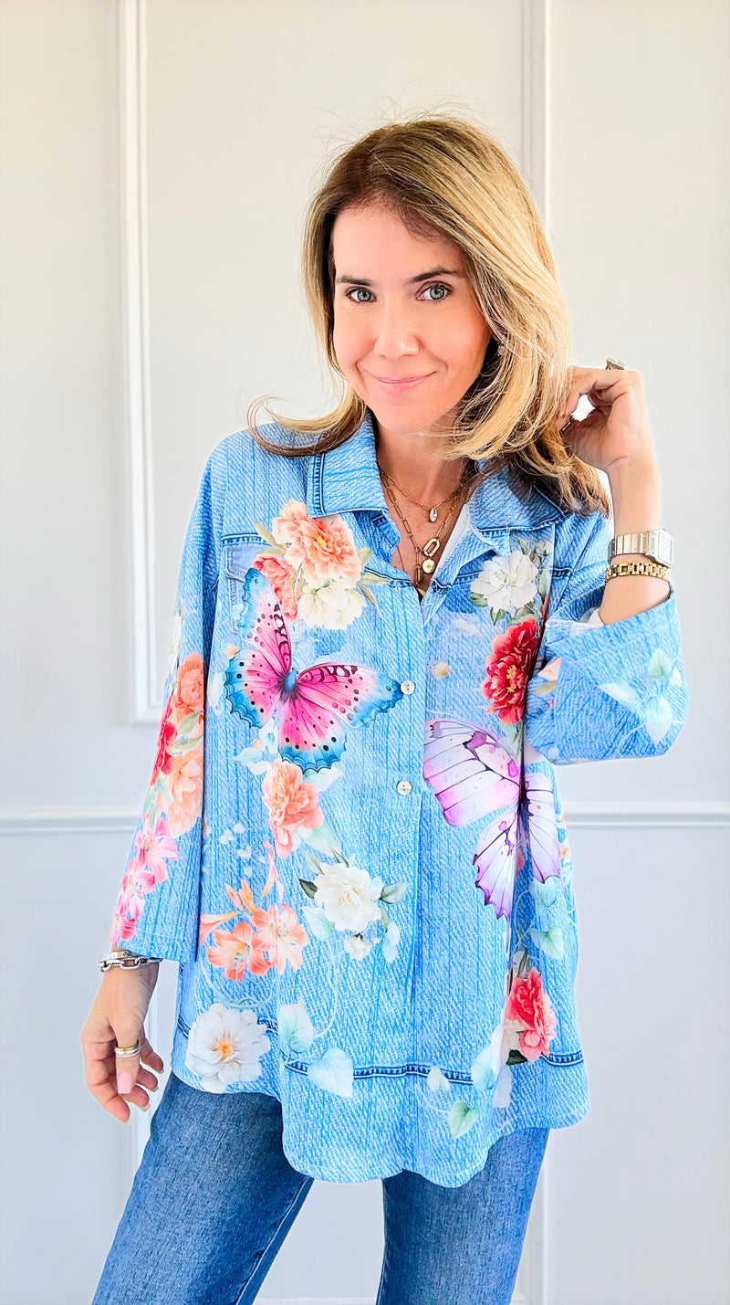 Garden Whimsy Italian Button Up Top