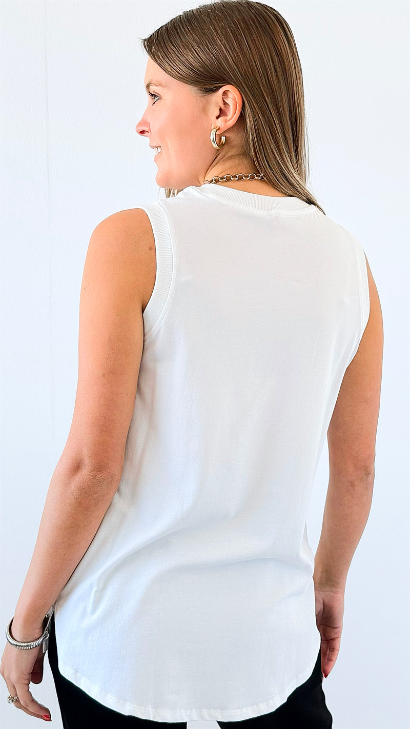 Flowy Sleeveless Top - White-100 Sleeveless Tops-Mono B-Coastal Bloom Boutique, find the trendiest versions of the popular styles and looks Located in Indialantic, FL