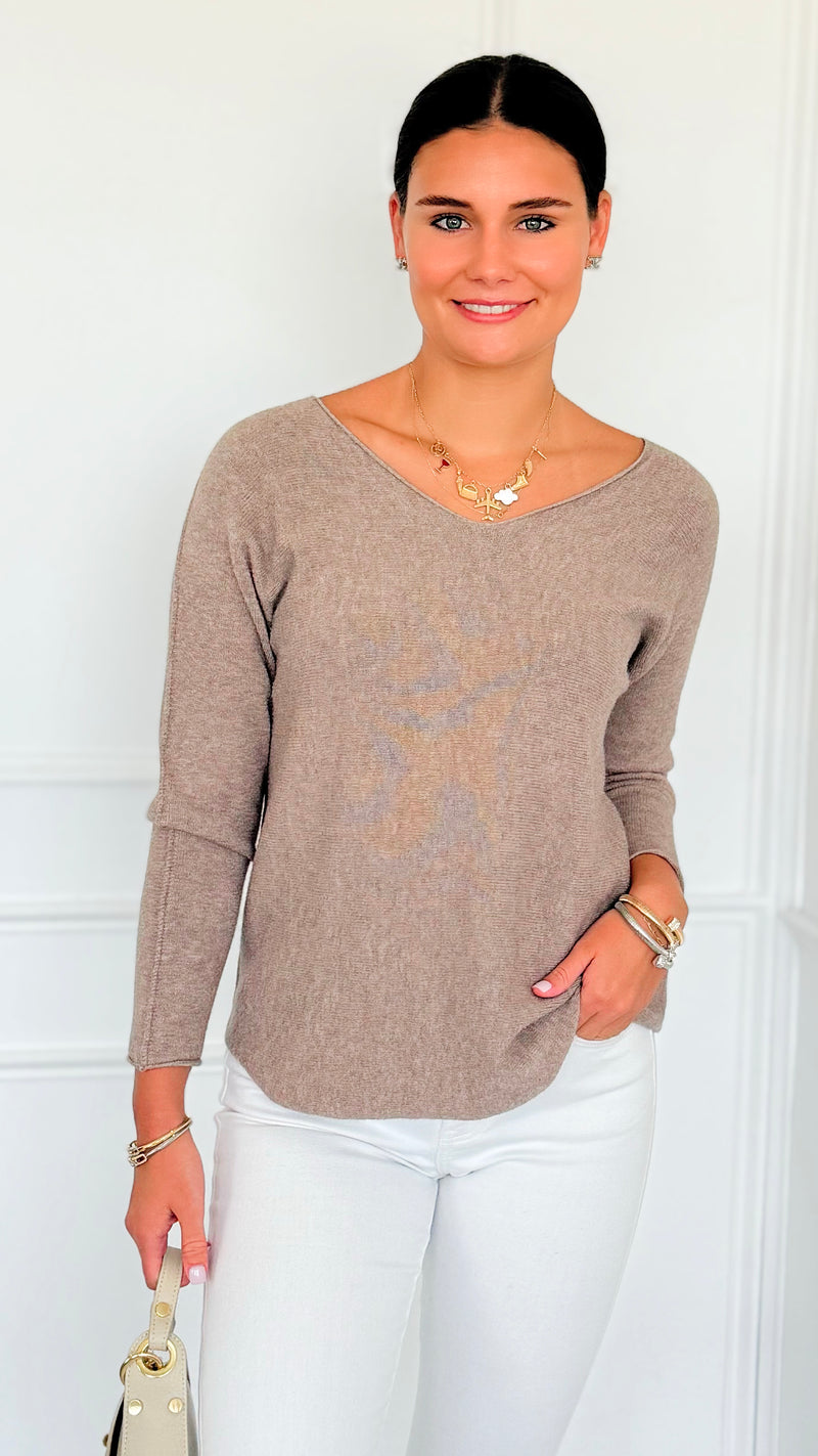 Soho Italian V-Neck Pullover - Ash Mocha-140 Sweaters-Italianissimo-Coastal Bloom Boutique, find the trendiest versions of the popular styles and looks Located in Indialantic, FL