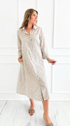 Wild Italian Button Dress- Beige-170 Bottoms-Italianissimo-Coastal Bloom Boutique, find the trendiest versions of the popular styles and looks Located in Indialantic, FL