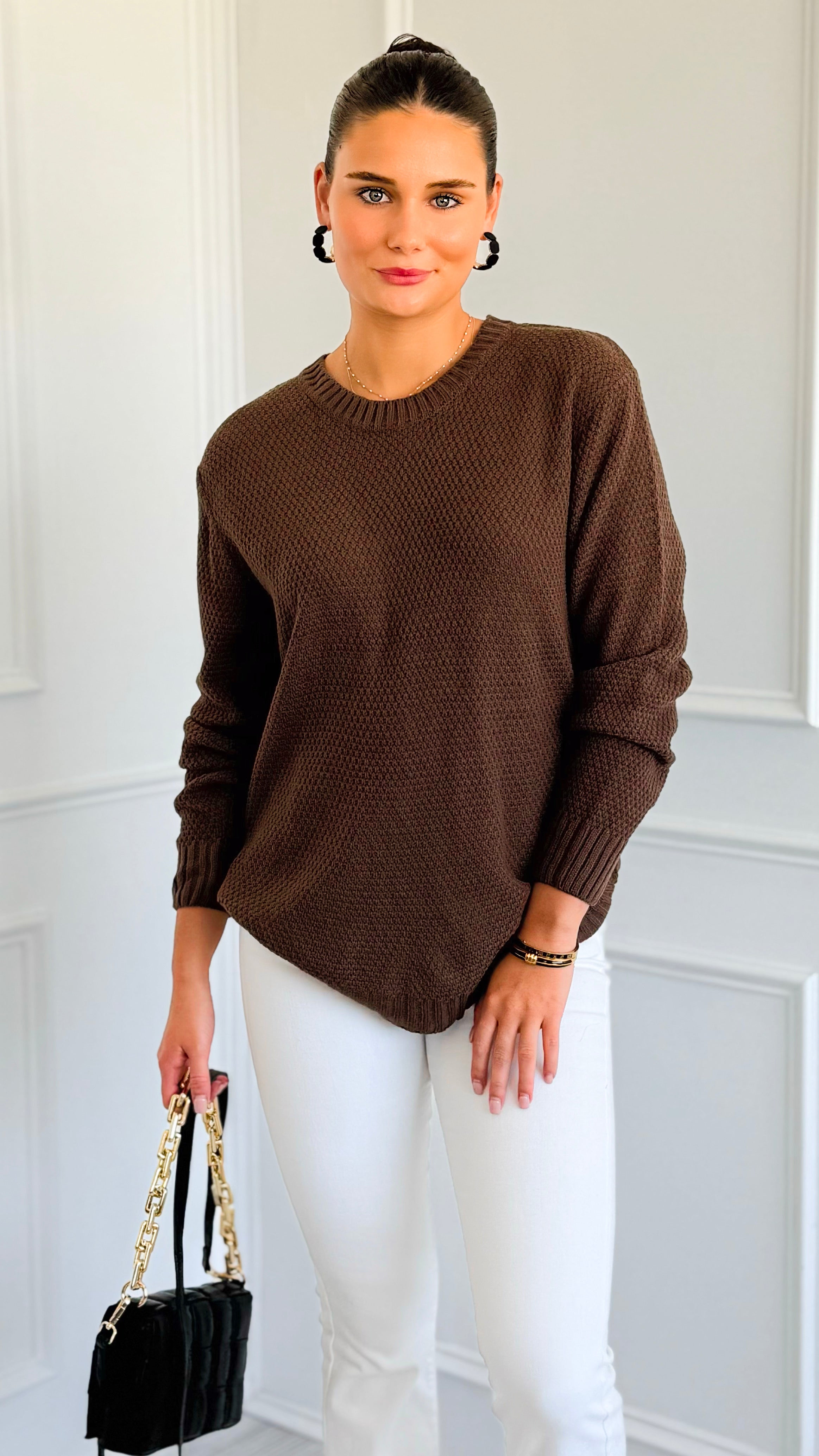 Round Neck Basic Sweater - Brown-140 Sweaters-Zenana-Coastal Bloom Boutique, find the trendiest versions of the popular styles and looks Located in Indialantic, FL