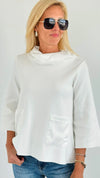 Contrast Satin Cowl Neck Sweater- Off White-130 Long sleeve top-Fate BY LFD-Coastal Bloom Boutique, find the trendiest versions of the popular styles and looks Located in Indialantic, FL