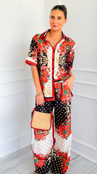 Floral Baroque Pant Set-210 Loungewear/Sets-Endless Moon-Coastal Bloom Boutique, find the trendiest versions of the popular styles and looks Located in Indialantic, FL
